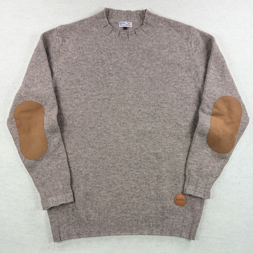 Barbour Beacon Brand Stockman Crew Neck Shetland Wool Sweater Stone Mens Large